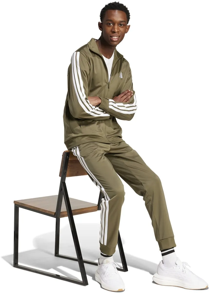 Adidas 3-Stripes Joggingpak Heren - S - Olijfgroen/Wit