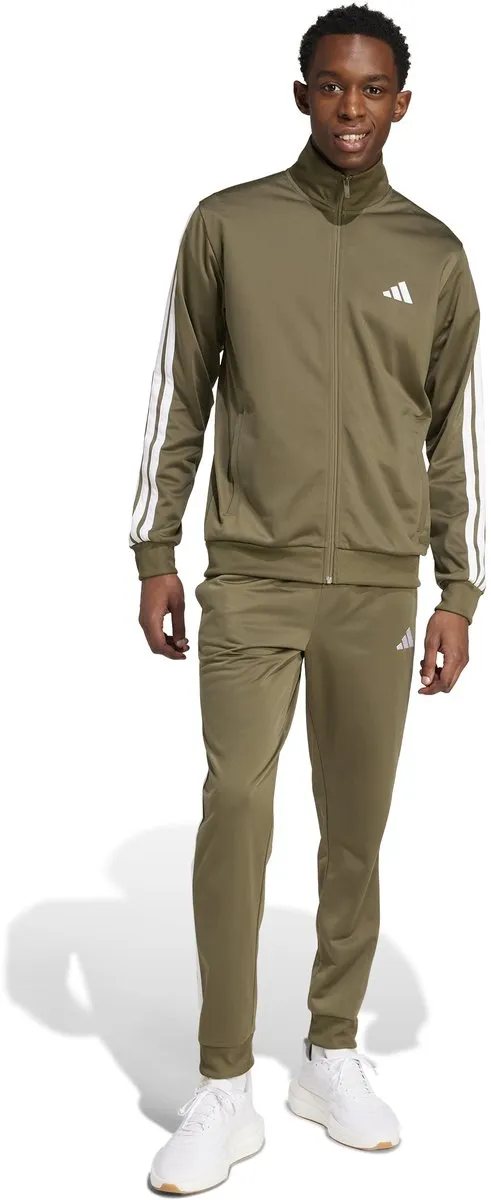 Adidas 3-Stripes Joggingpak Heren - S - Olijfgroen/Wit