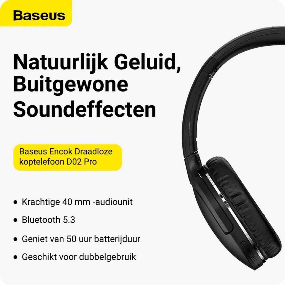Baseus Encok Pro Draadloze Koptelefoon - Bluetooth 5.3 - Zwart