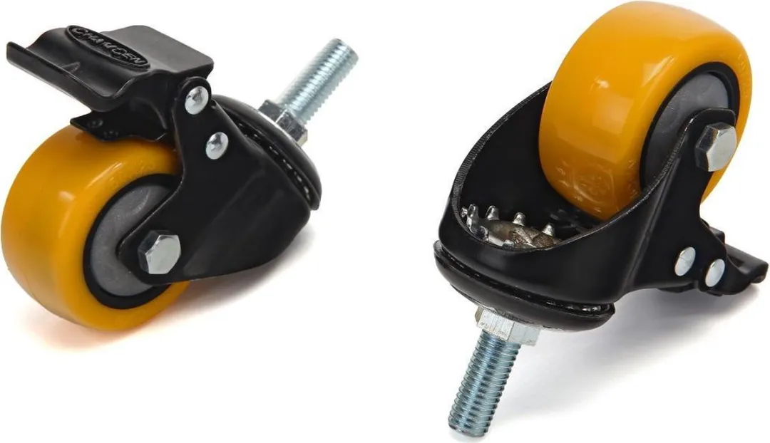 HBM Profi 50mm Zwenkwiel met Draadeind en Rem - 4 Stuks - Geel