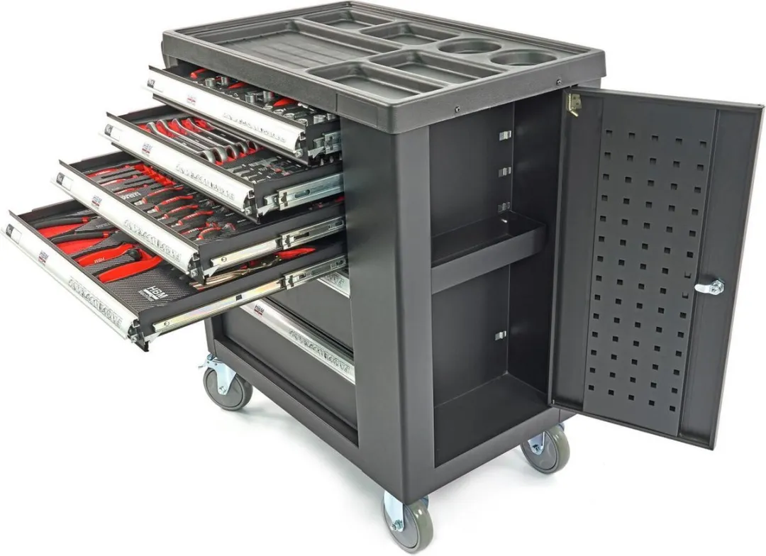 HBM Machines 154-delige Premium Gereedschapswagen - 6 Lades - Zwart