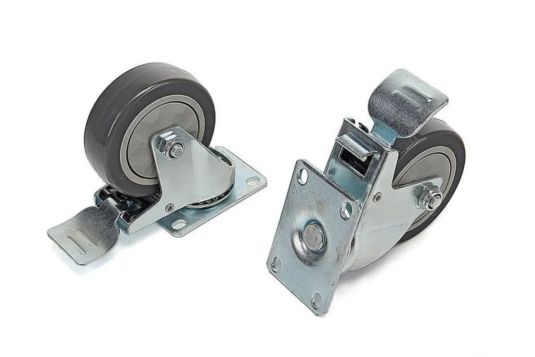 HBM Profi 100mm Zwenkwiel met Voetplaat en Rem - 4 Stuks - Grijs