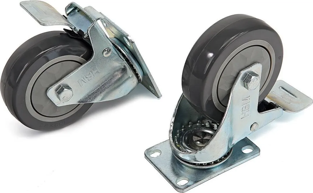 HBM Profi 100mm Zwenkwiel met Voetplaat en Rem