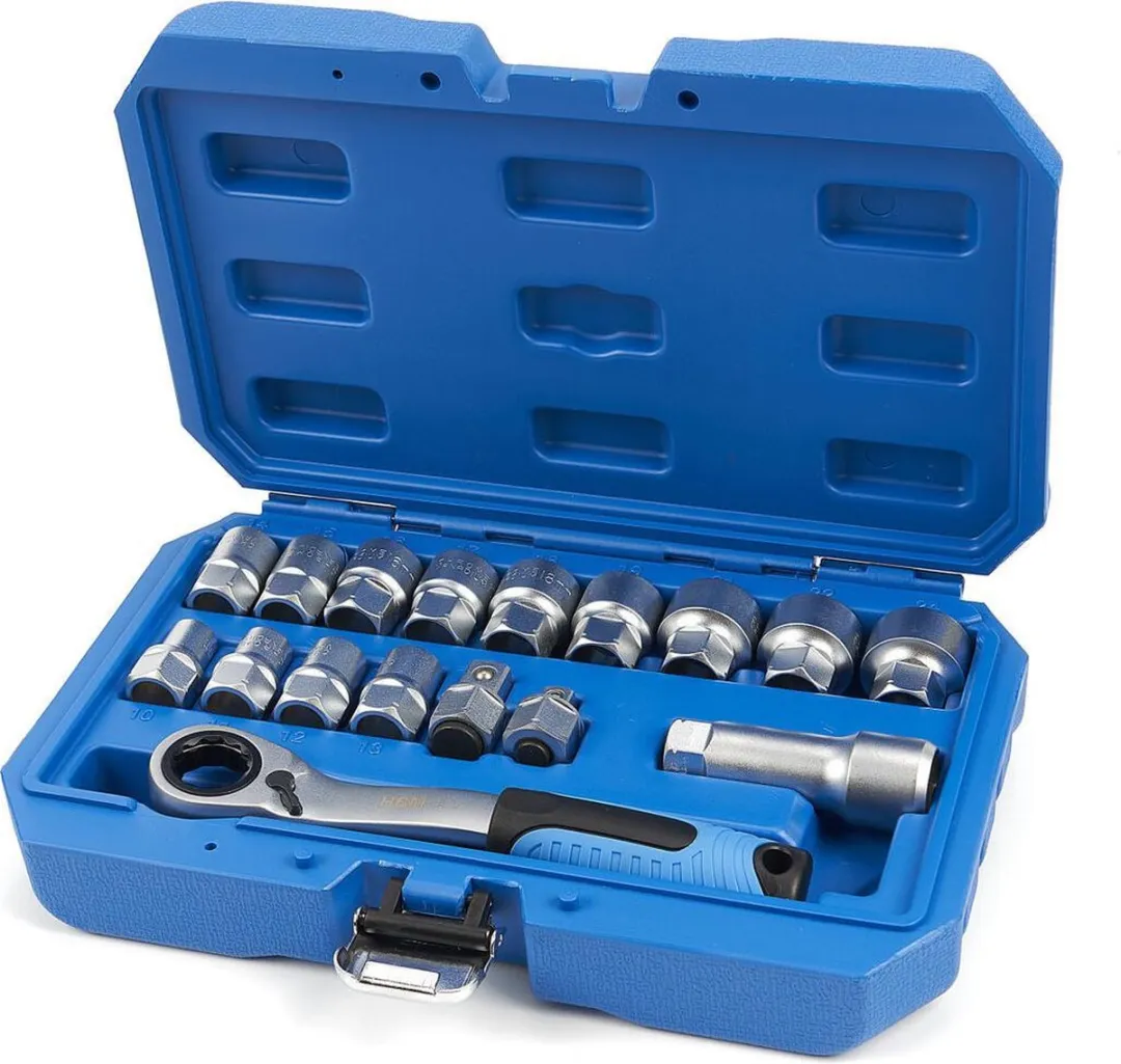 HBM Machines Doorsteek Doppenset 10-24mm - 17-delig - Blauw