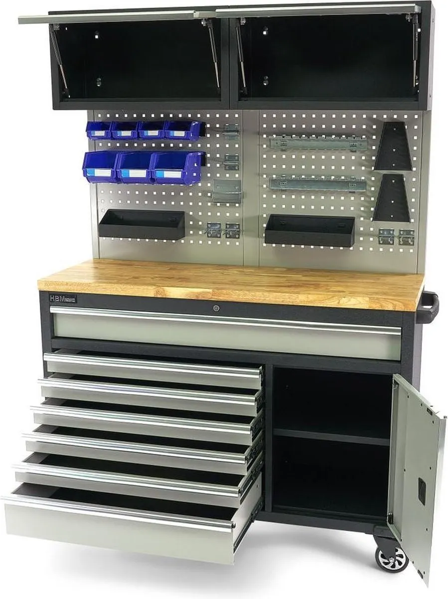 HBM Machines 136cm Verrijdbare Werkbank - Grijs/Zwart