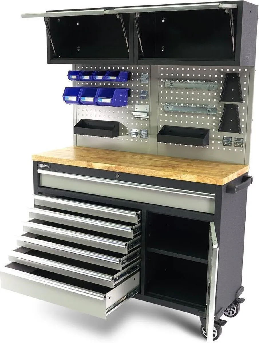 HBM Machines 136cm Verrijdbare Werkbank - Grijs/Zwart