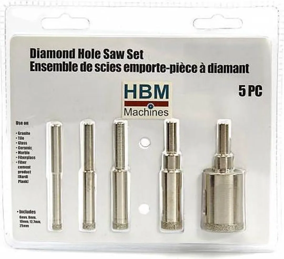 HBM Machines 5-delige Diamant Gatzagenset 25mm - Keramiek/Glas