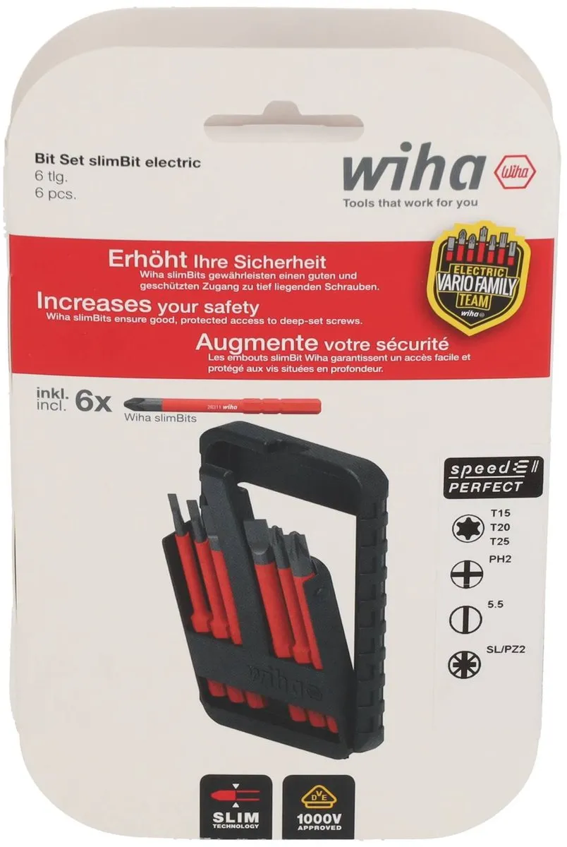 Wiha VDE Geïsoleerde slimBit Bitset 6-delig - o.a. PZ2/PH2/T20