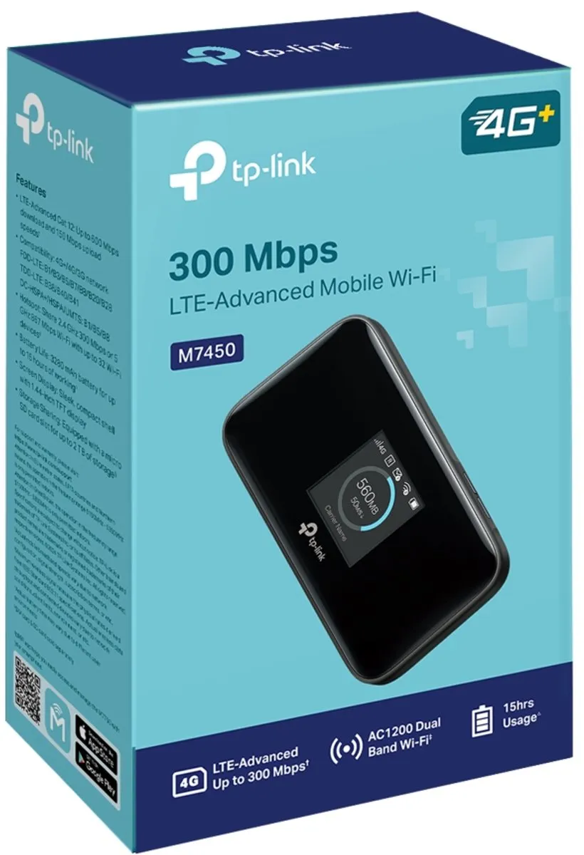 TP-Link M7450 MiFi Router - Dual-Band - Zwart