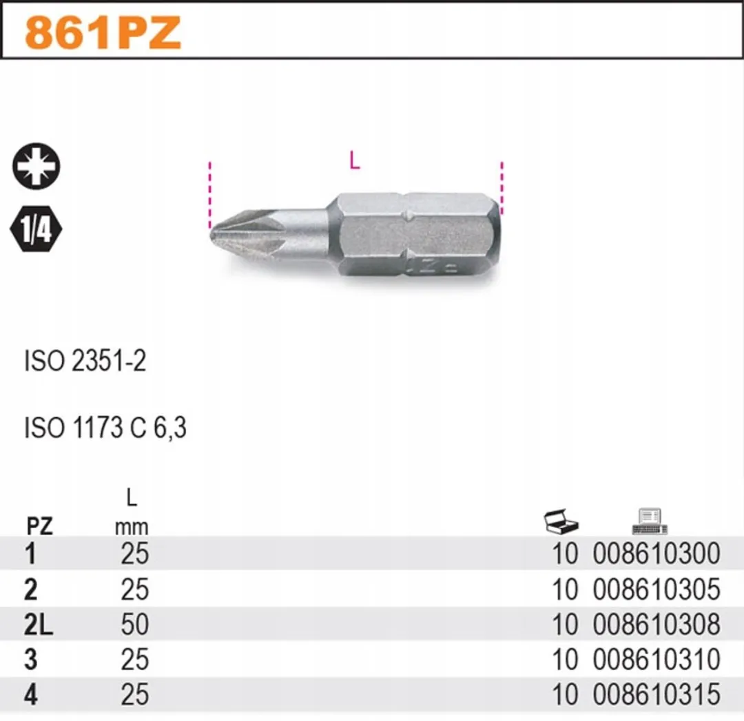 Beta Pozidriv-bit PZ4 1/4" 25mm