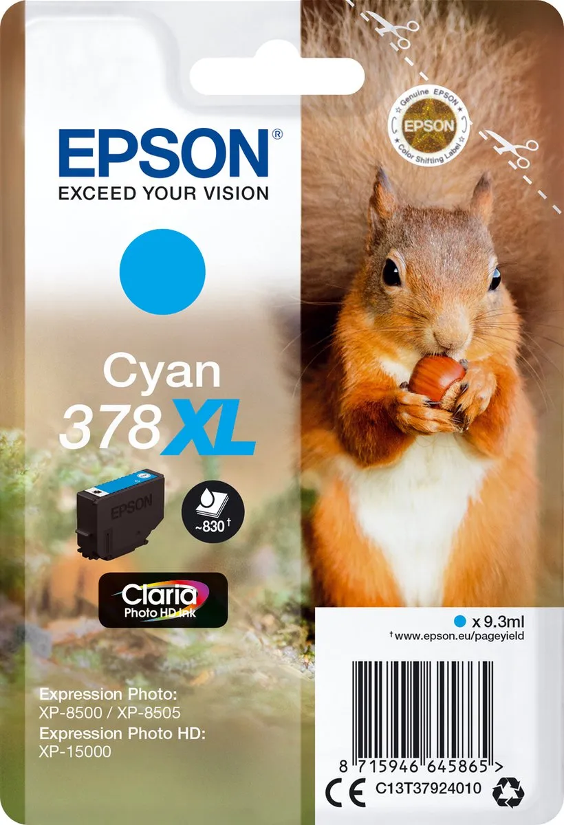 Epson Claria Photo HD C13T37924020 Cyaan XL Cartridge