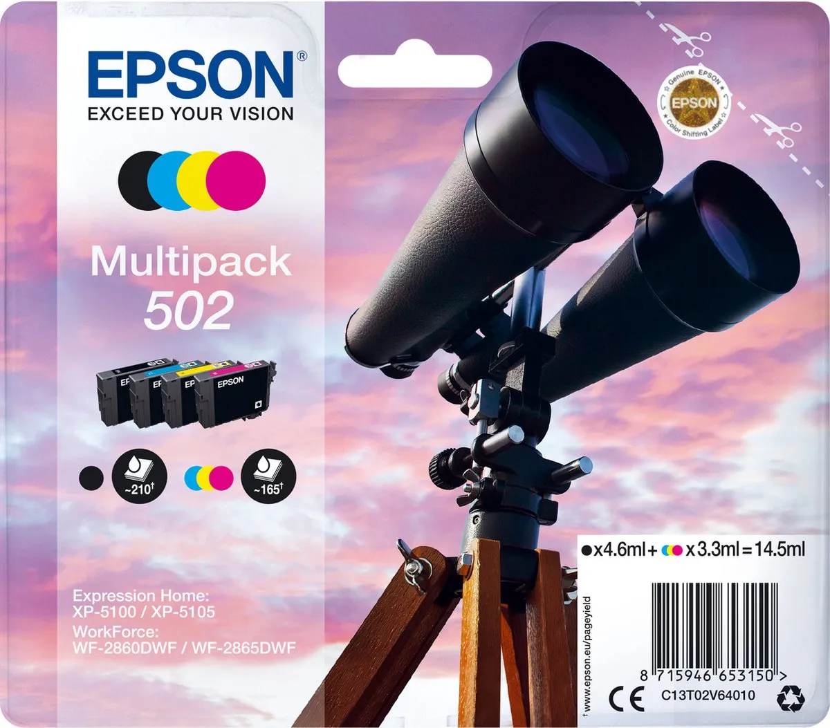 Epson 502 Inktcartridge Multipack - 705 Pagina's - Zwart