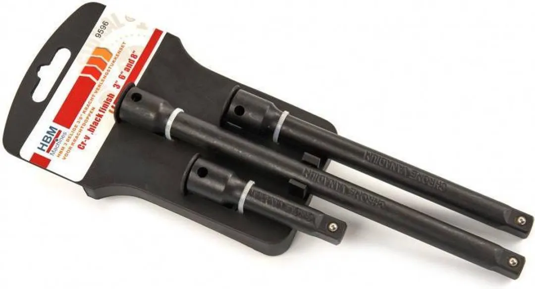 HBM 3/8" Kracht Verlengstukkenset - 3-delig - Zwart