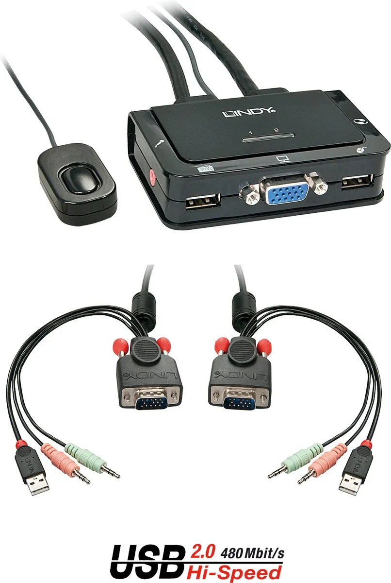 Lindy 42342 KVM-switch - 2x USB 2.0 - Zwart - afbeelding 2 van 2