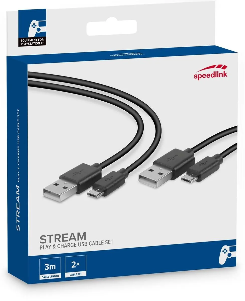 Speedlink Stream Play & Charge USB Kabelset PS4 3m - SL-450104-BK