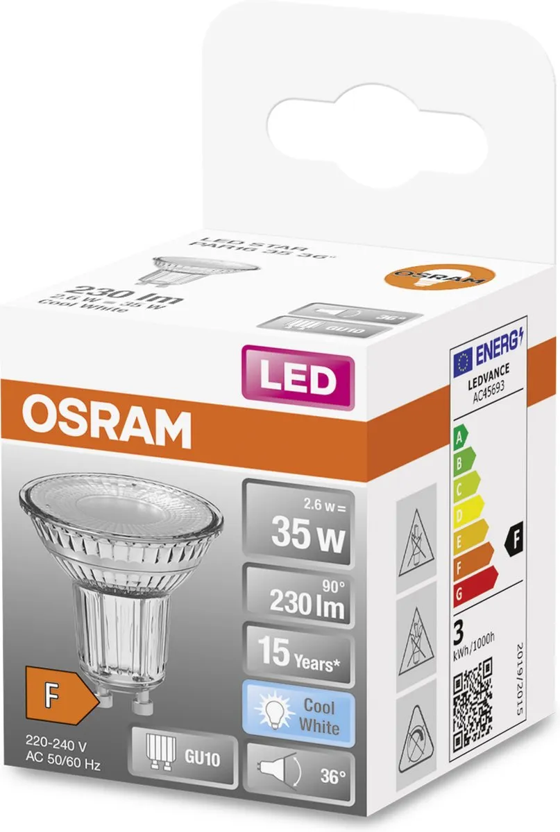 Osram LED Spot GU10 2,6W - 230 Lumen Koel Wit