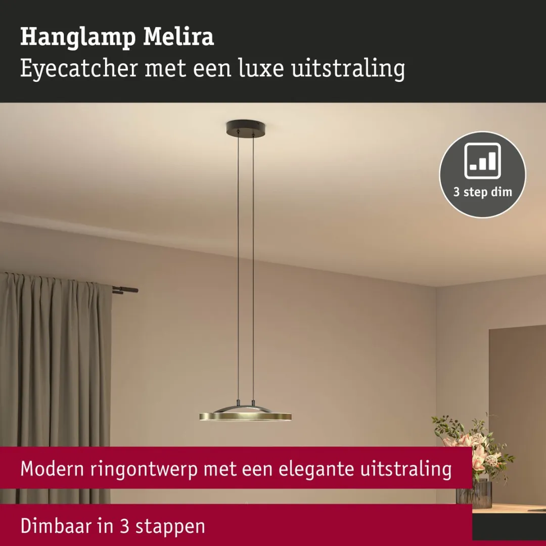 Paulmann LED-hanglamp Melira 2700K 1690lm 24W - Zwart mat/Goud