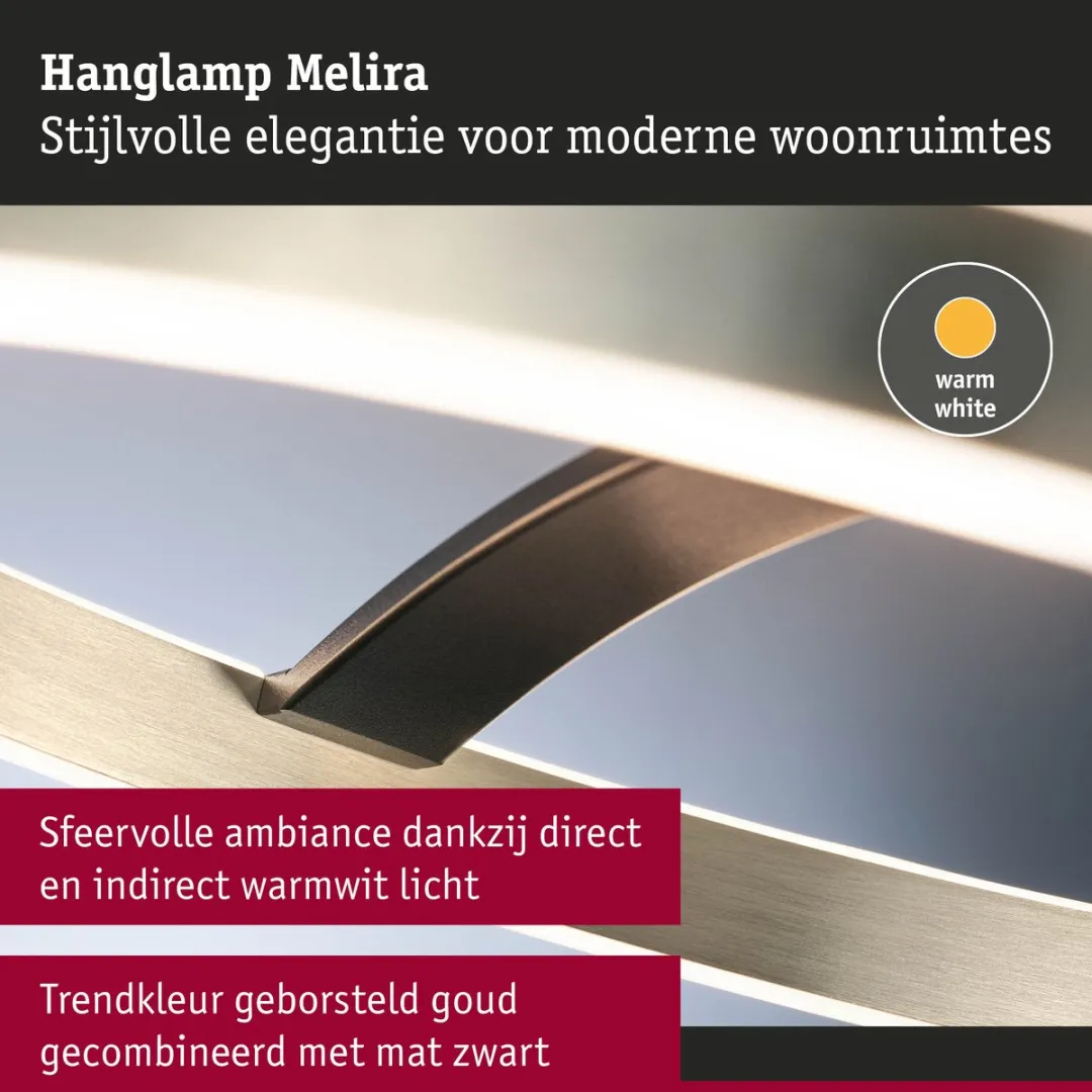 Paulmann LED-hanglamp Melira 2700K 1690lm 24W - Zwart mat/Goud