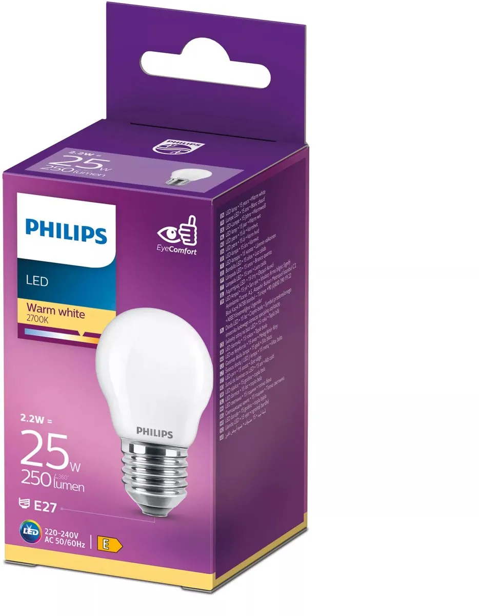 Philips LED E27 Warm Wit 2.2W - Mat Glas