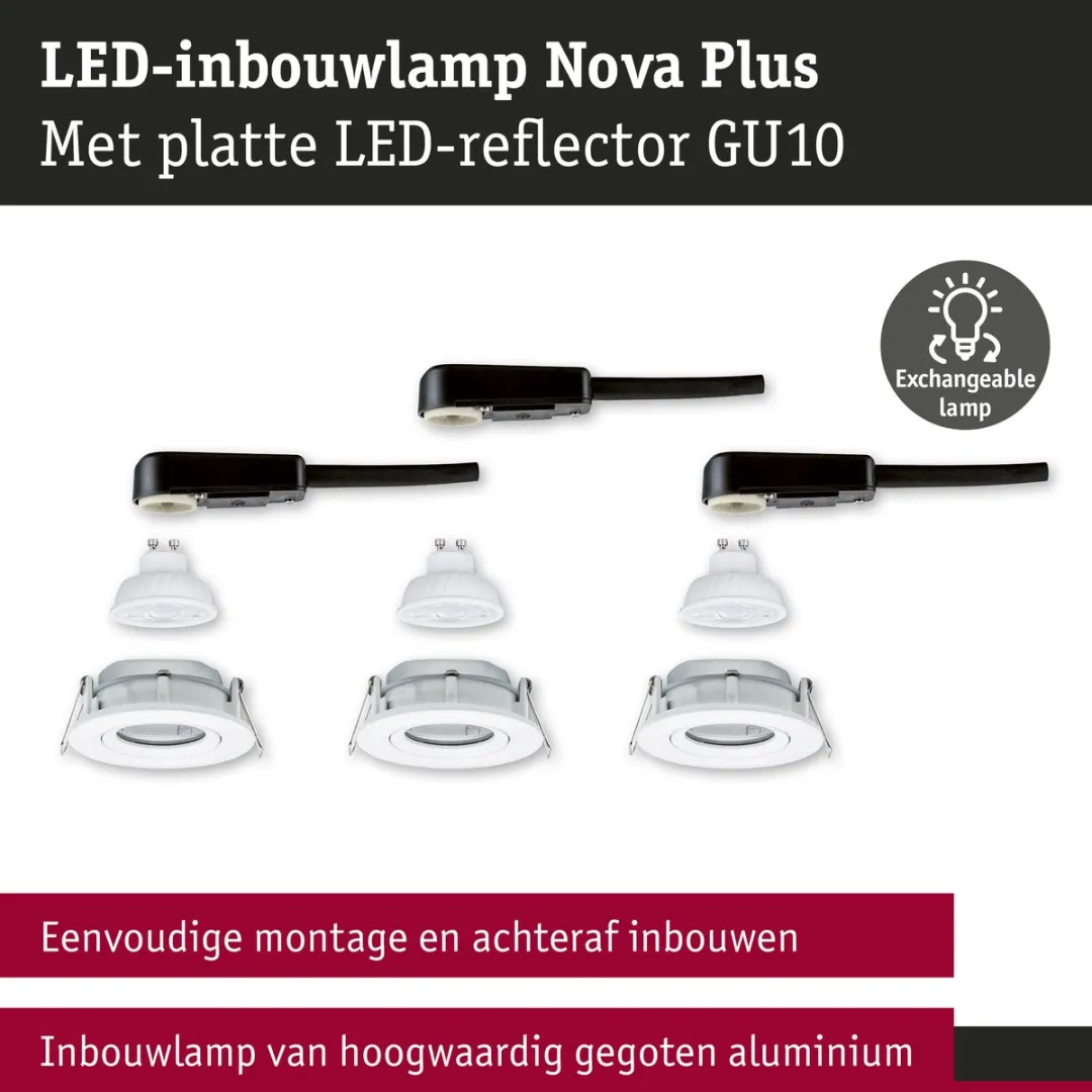 Paulmann Nova Plus GU10 LED-inbouwlamp 3x550lm 2700K - 93mm Wit mat