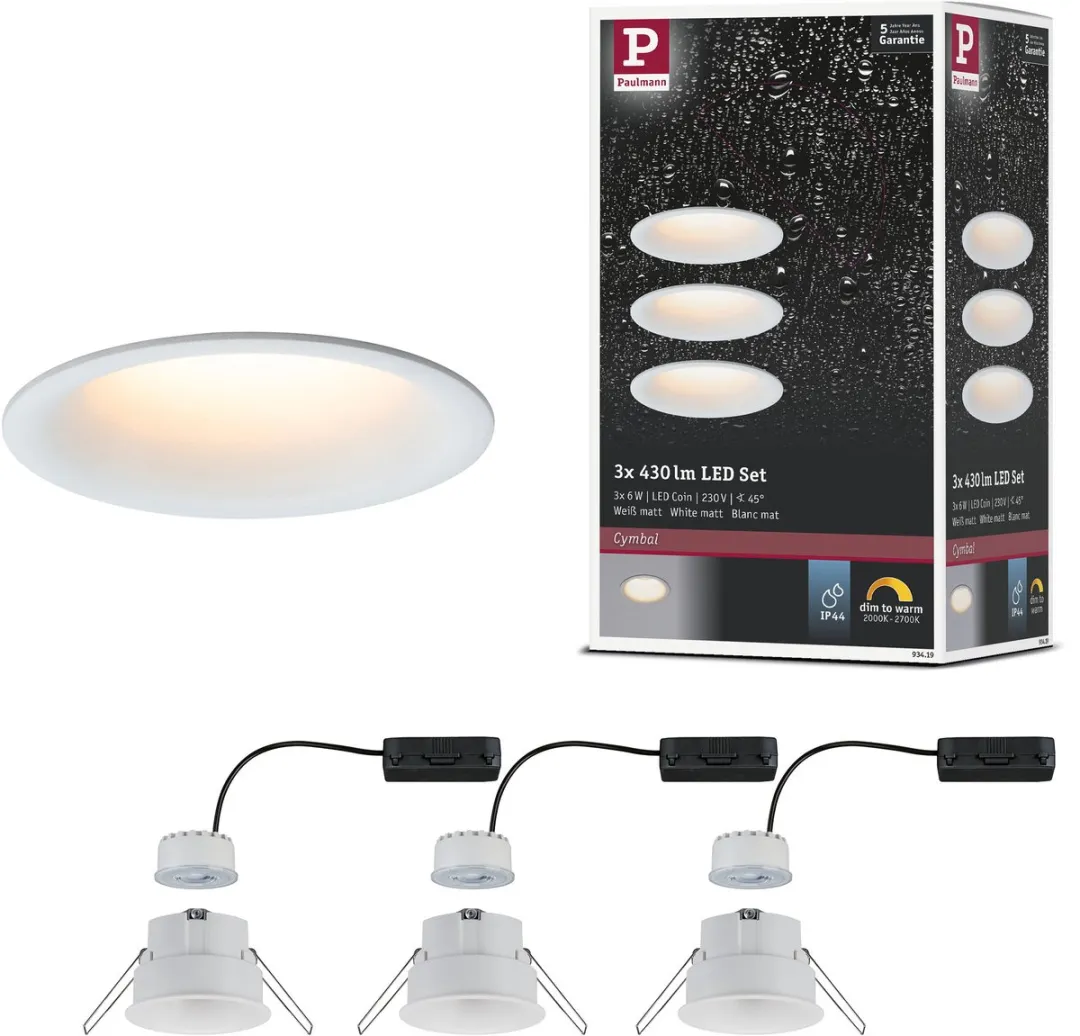 Paulmann Cymbal Coin Basisset LED-inbouwlamp 3x6W 440lm - Wit mat