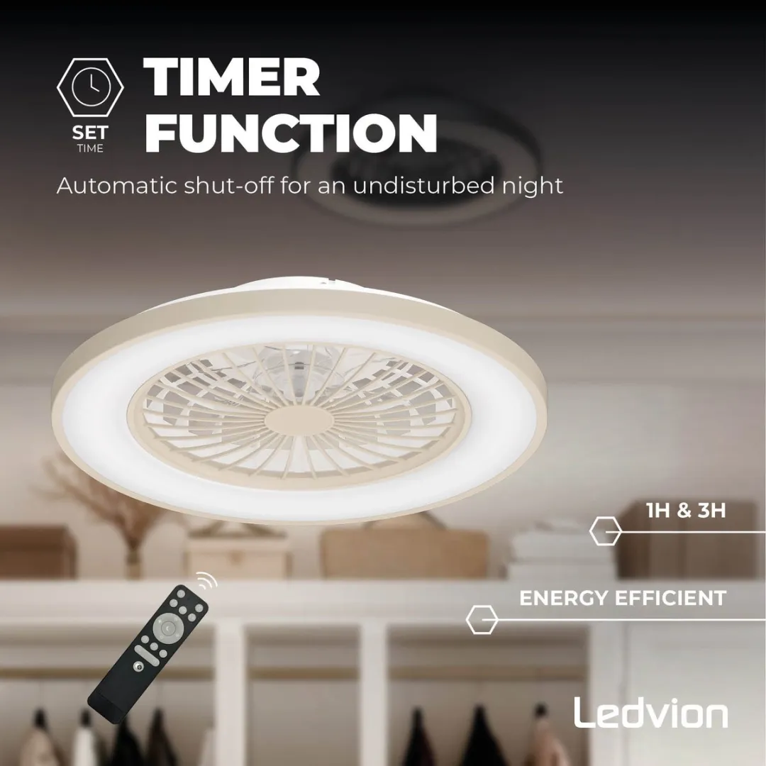 Ledvion Plafondventilator 49cm - Beige