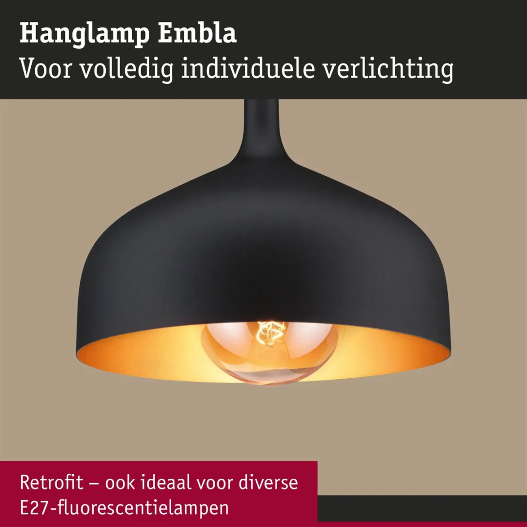 Paulmann Hanglamp Embla II E27 - Zwart/Goud Metaal