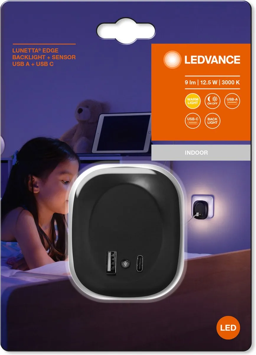 LEDVANCE Lunetta Edge Nachtlamp USB 10lm - Zwart