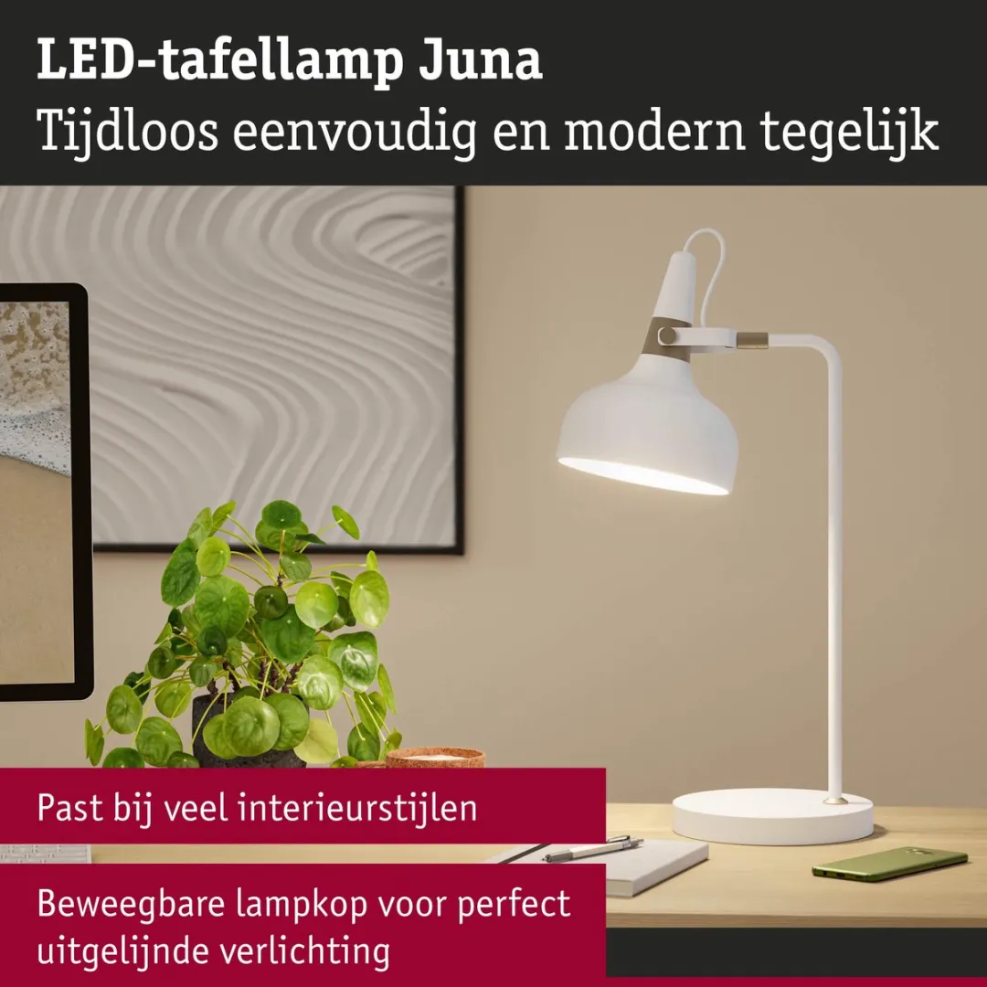Paulmann LED Tafellamp Juna E14 20W - Wit mat/Champagne Metaal