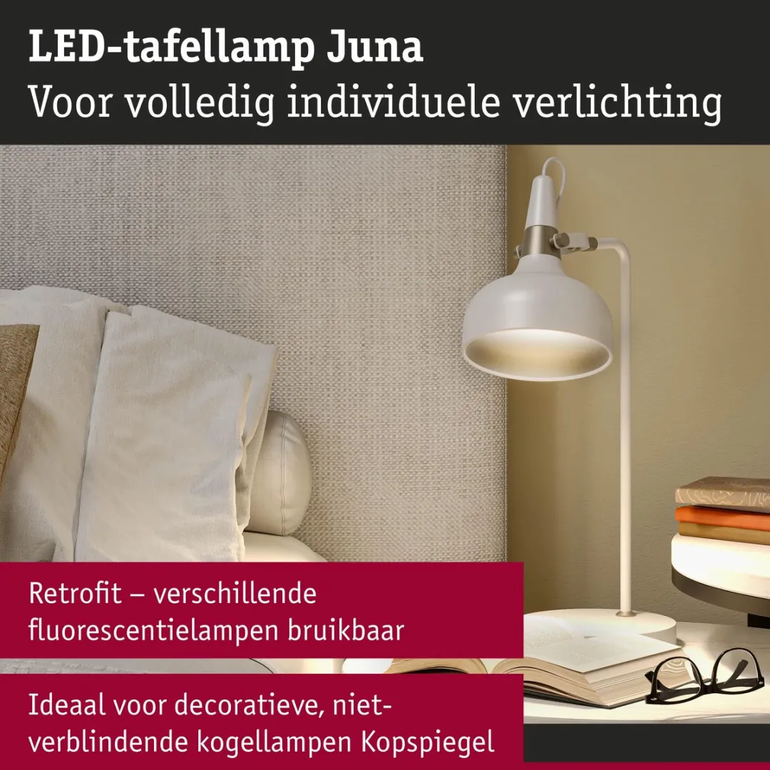 Paulmann LED Tafellamp Juna E14 20W - Wit mat/Champagne Metaal