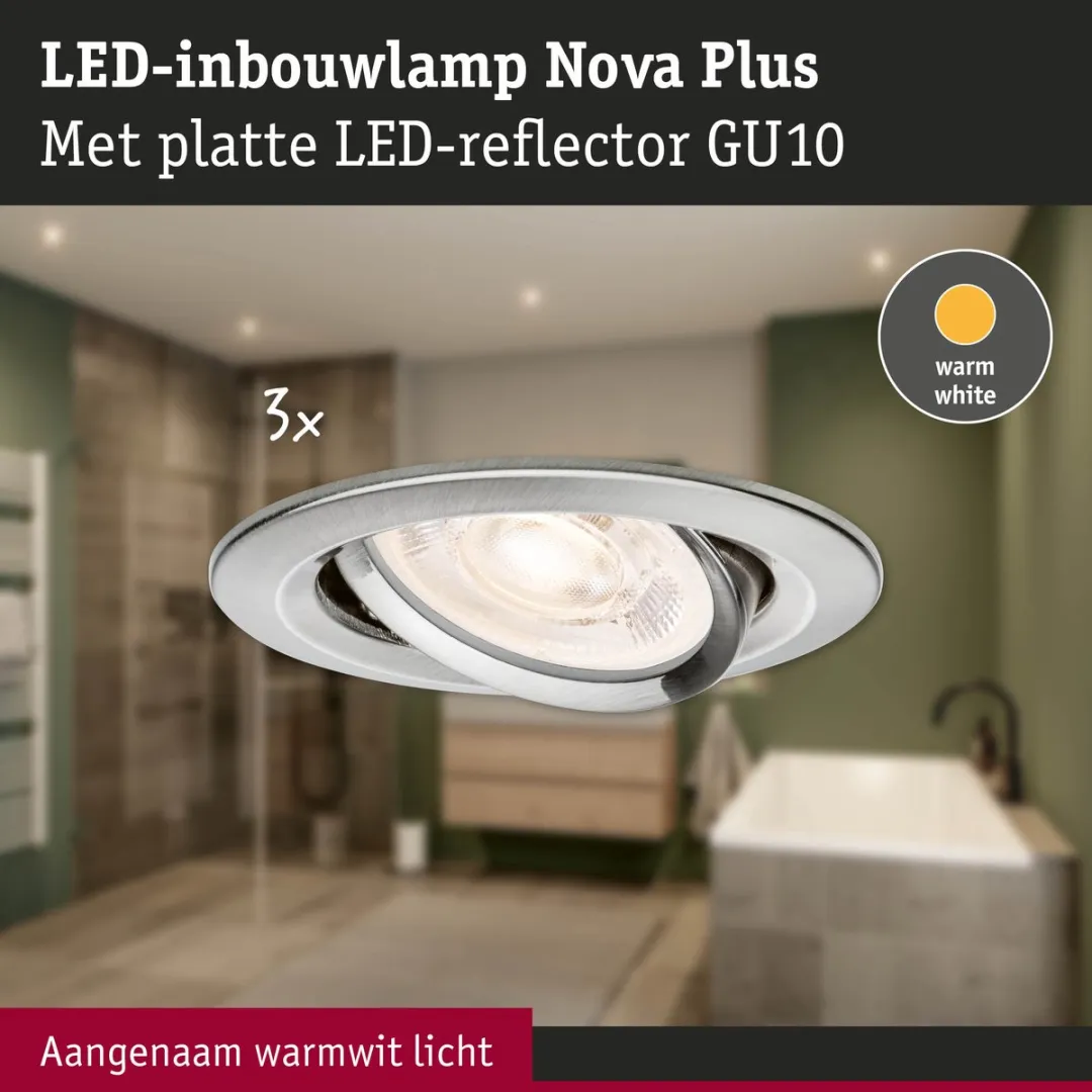 Paulmann Nova Plus GU10 LED-inbouwlamp 3x550lm - 2700K - Staal geborsteld - afbeelding 6 van 6