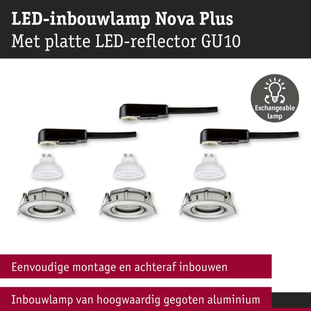 Paulmann Nova Plus GU10 LED-inbouwlamp 3x550lm - 2700K - Staal geborsteld
