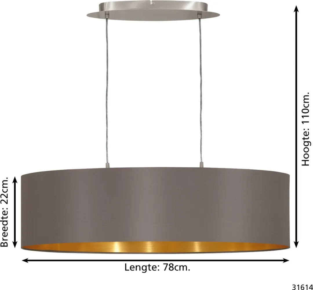 Eglo Maserlo Hanglamp 2 Lichts - 78cm - Cappuccino/Goud - afbeelding 6 van 6