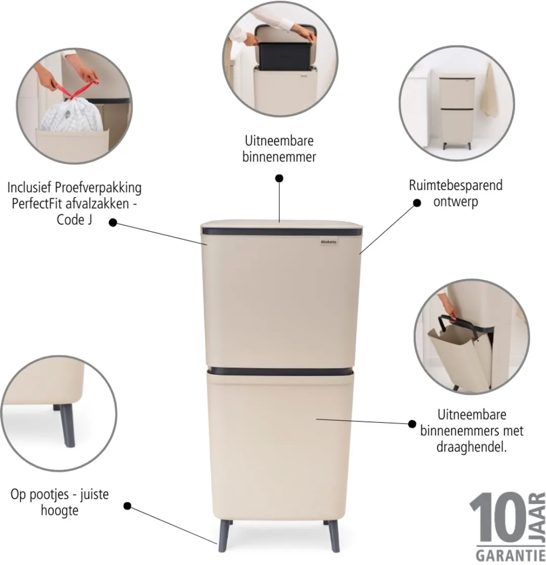 Brabantia SortUp Hi Prullenbak 45L - 2 Vakken Soft Beige - afbeelding 6 van 6