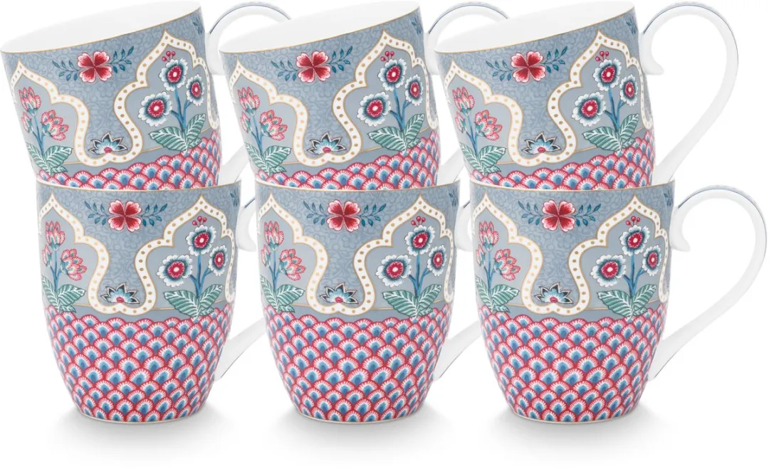 Pip Studio Flower Festival Mokken - 6 Stuks 450ml - Veelkleurig