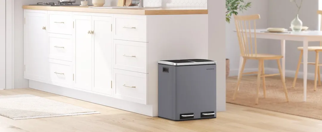Songmics LTB030G01 Keukenprullenbak 30L - 2 Compartimenten - Matgrijs