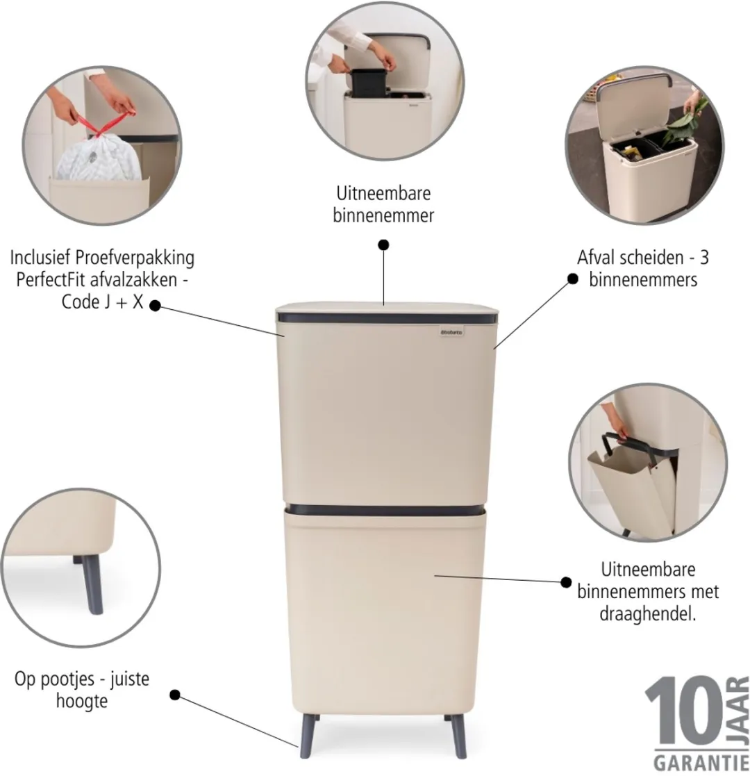 Brabantia SortUp Hi Prullenbak 25+10+10L - 3 Vakken Soft Beige - afbeelding 6 van 6