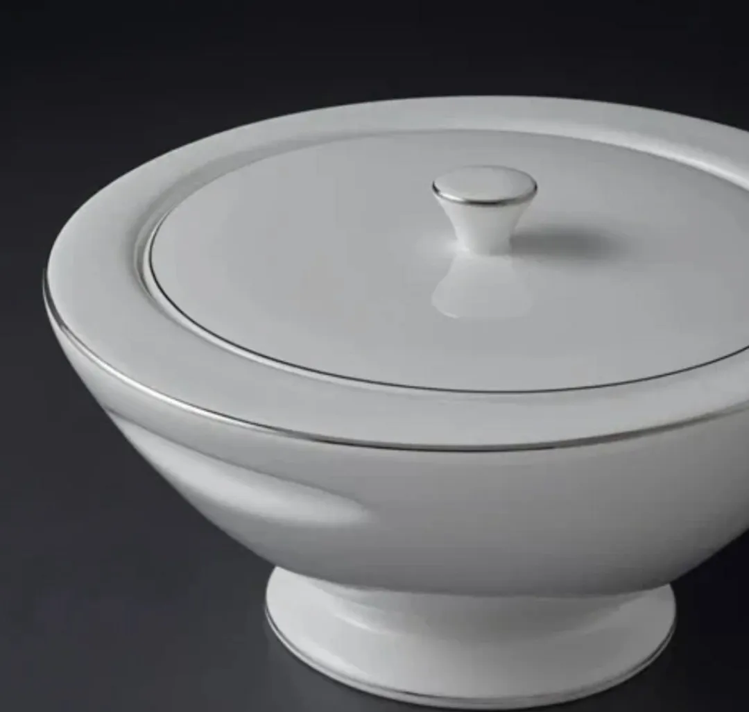 Jumbo Moon Platina Serviesset 64-delig - 12 Personen - Bone China - Wit met Platinum rand