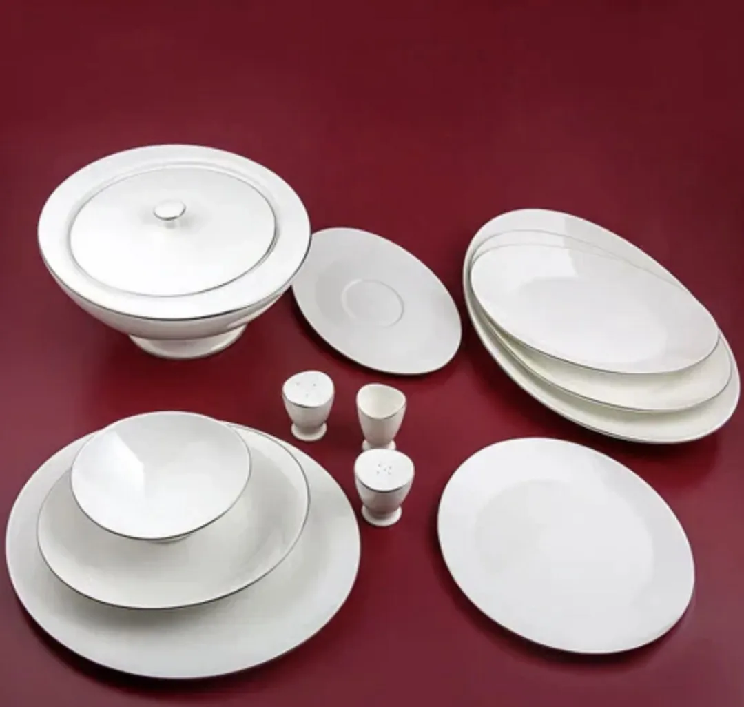 Jumbo Moon Platina Serviesset 64-delig - 12 Personen - Bone China - Wit met Platinum rand