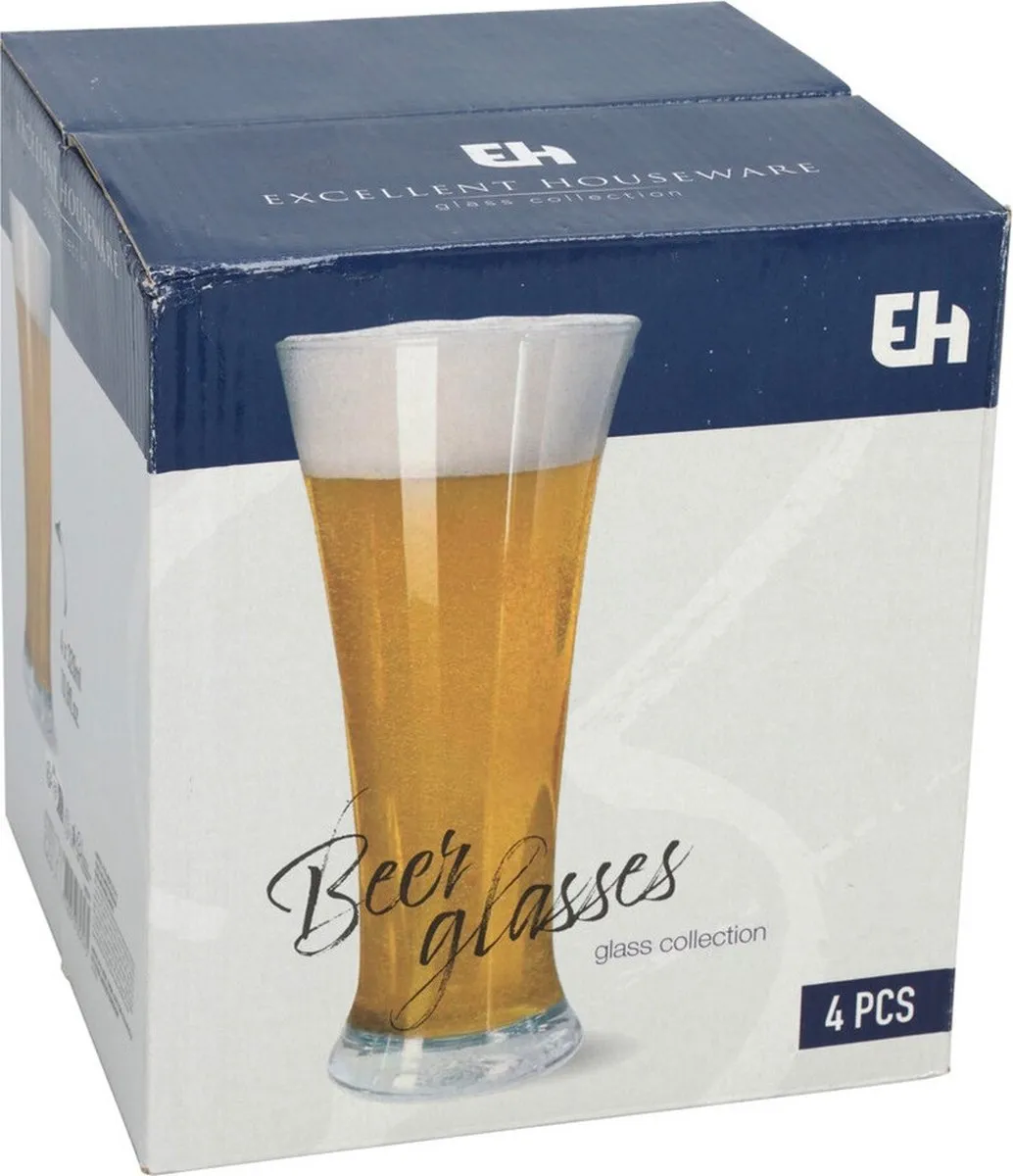 Excellent Houseware Bierglazen 4x - 320ml - Transparant