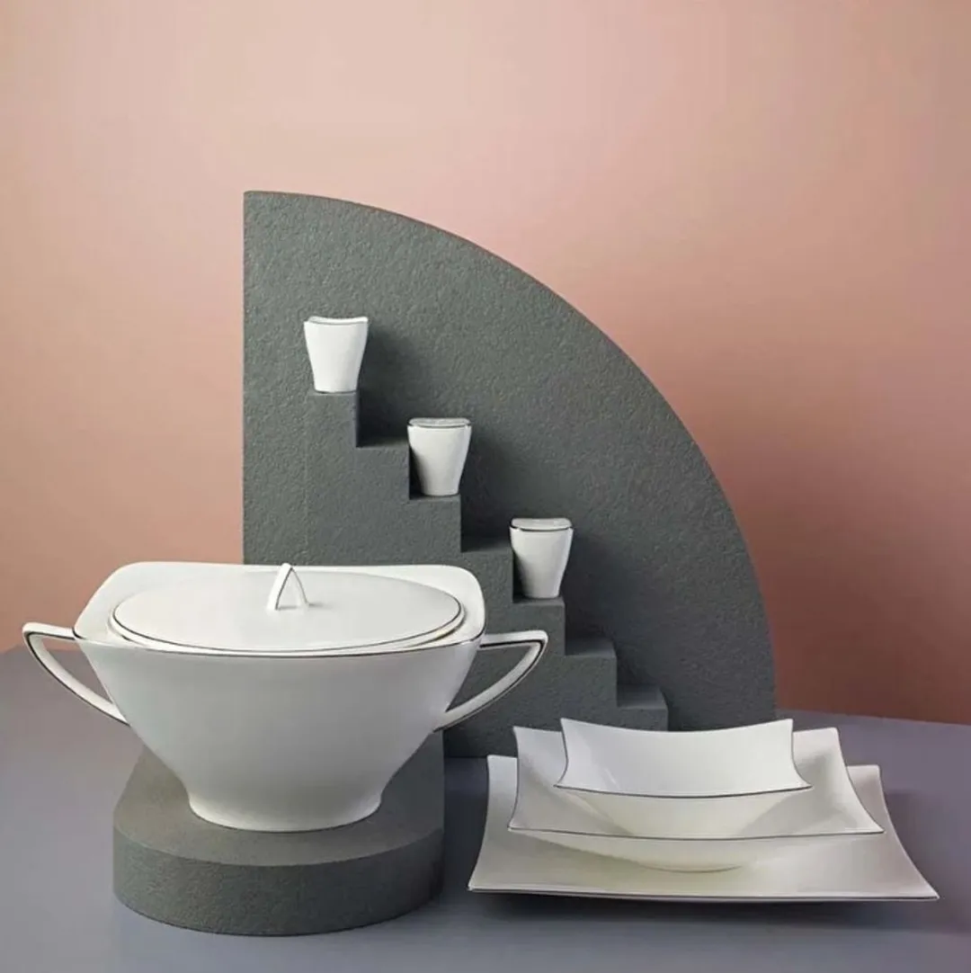 Jumbo Wind Platin Servies 64-delig - 12 Personen - Wit