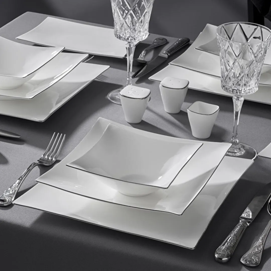 Jumbo Wind Platin Servies 64-delig - 12 Personen - Wit