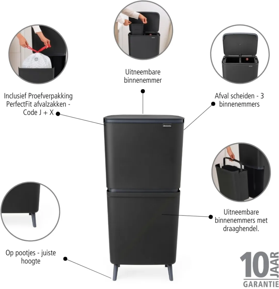 Brabantia SortUp Hi Prullenbak 25+20L - 2 Vakken - Dark Grey - afbeelding 6 van 6