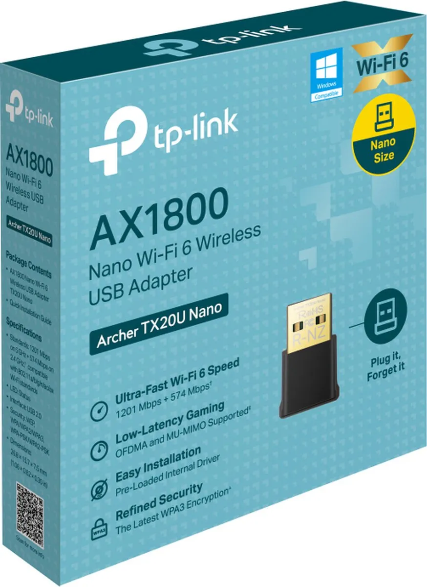TP-Link Archer TX20U Nano WLAN-adapter 1800 Mbit/s - Zwart