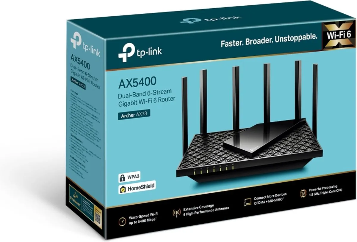 TP-Link Archer AX72 Draadloze Router - Dual-band Zwart