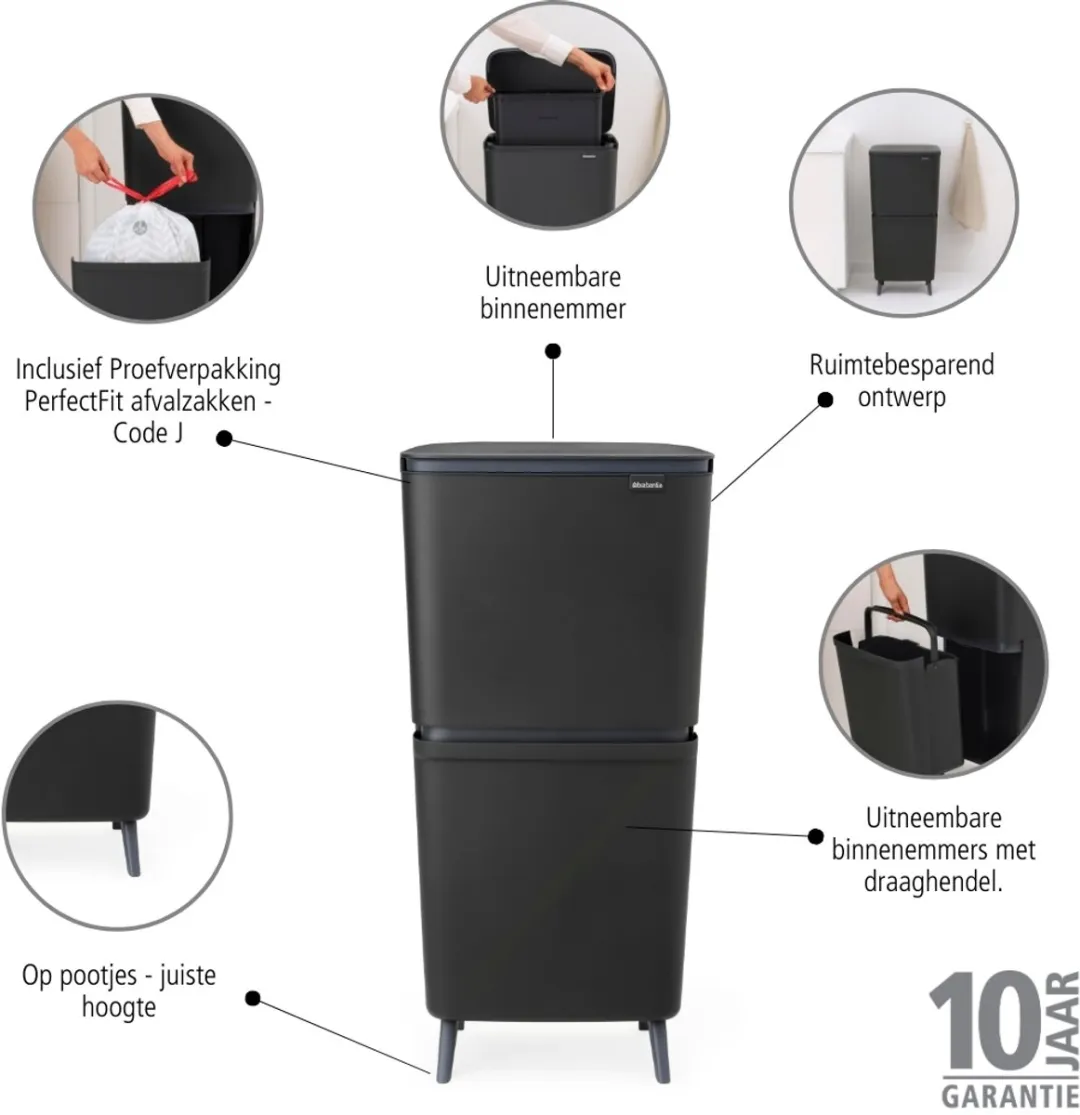 Brabantia SortUp Hi Prullenbak 45L - 3 Vakken Dark Grey - afbeelding 6 van 6