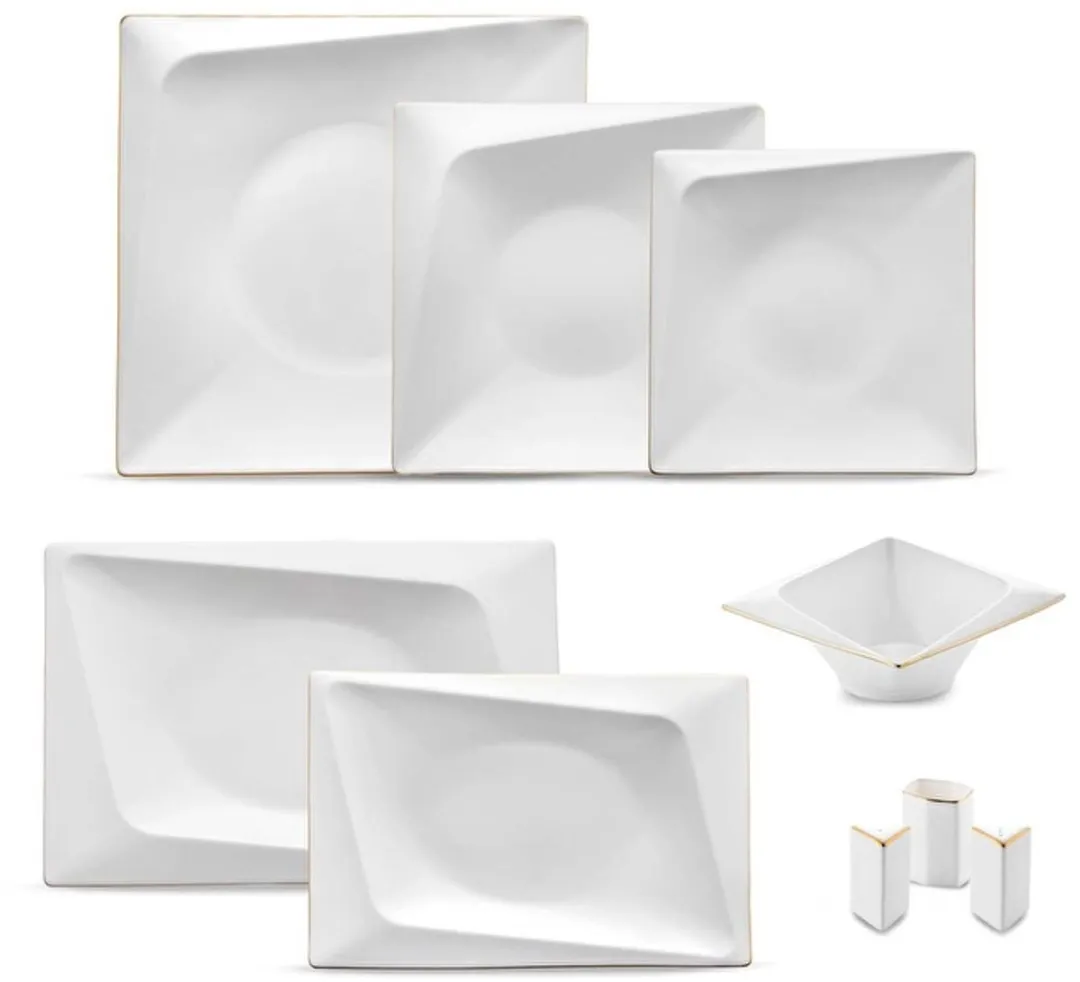 Jumbo Fold Gold 58-delig Porselein Servies 12 Personen - Wit