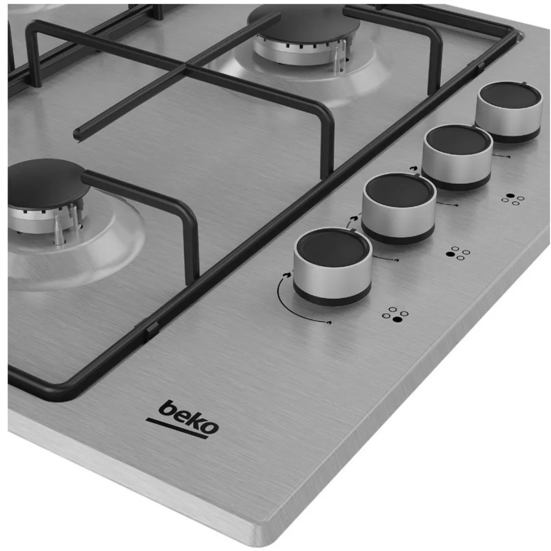 Beko HIGG64123SX Gaskookplaat 60cm - 4 Branders - Zwart/RVS