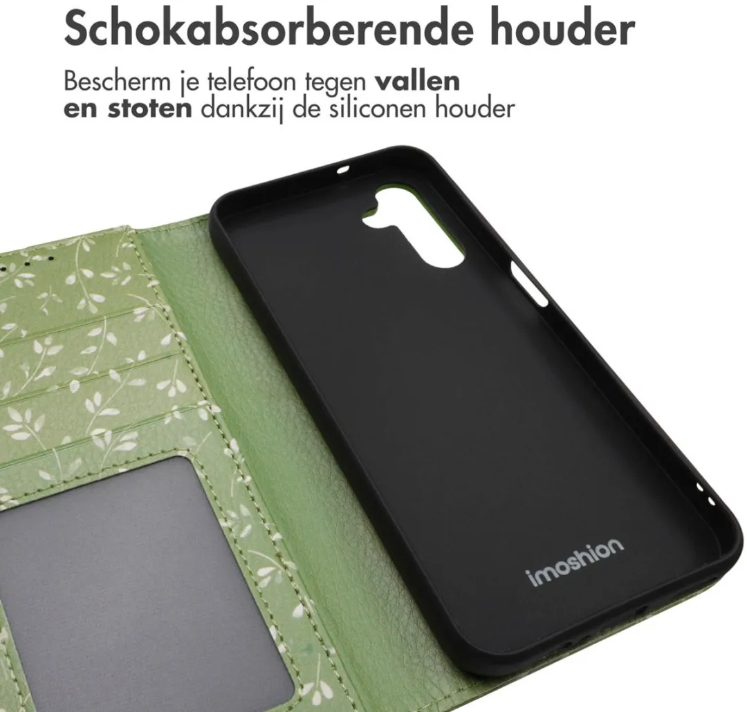 Imoshion Hoesje Samsung Galaxy A14 - Green Flowers - 3 Pasjes - afbeelding 6 van 6