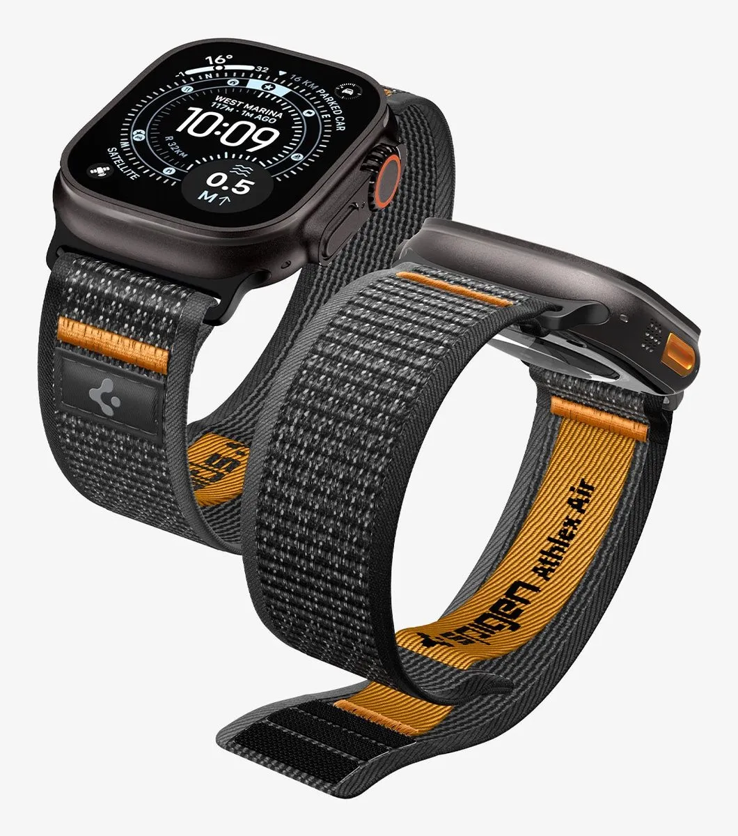 Spigen Athlex Air 2 Active Band - Apple Watch 44-49mm - Zwart-Oranje